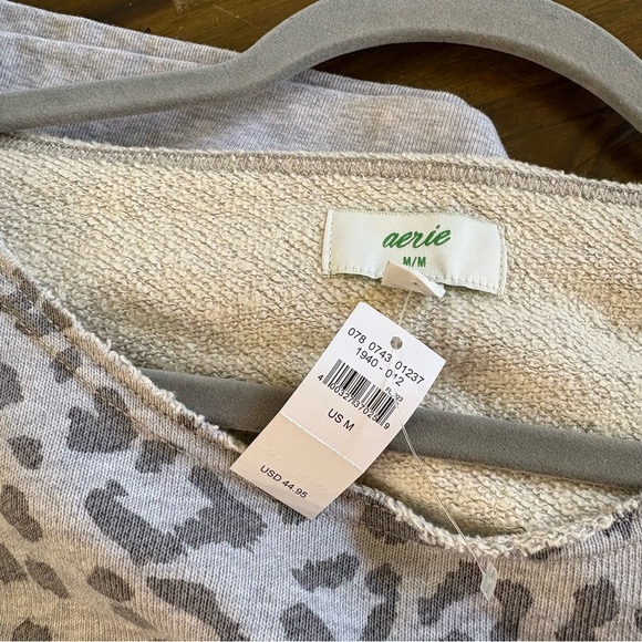 Aerie Sandy Cropped Off The Shoulder Leopard Cheetah Animal Print Gray Oversized - Picture 7 of 10